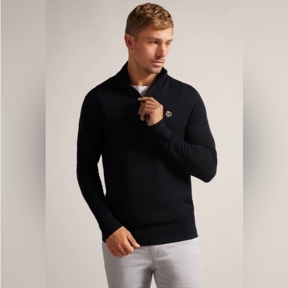 Ted Baker London Tooting Merino Wool Half Zip Top 3 US 38 Elevated Basic Luxury - Picture 1 of 14